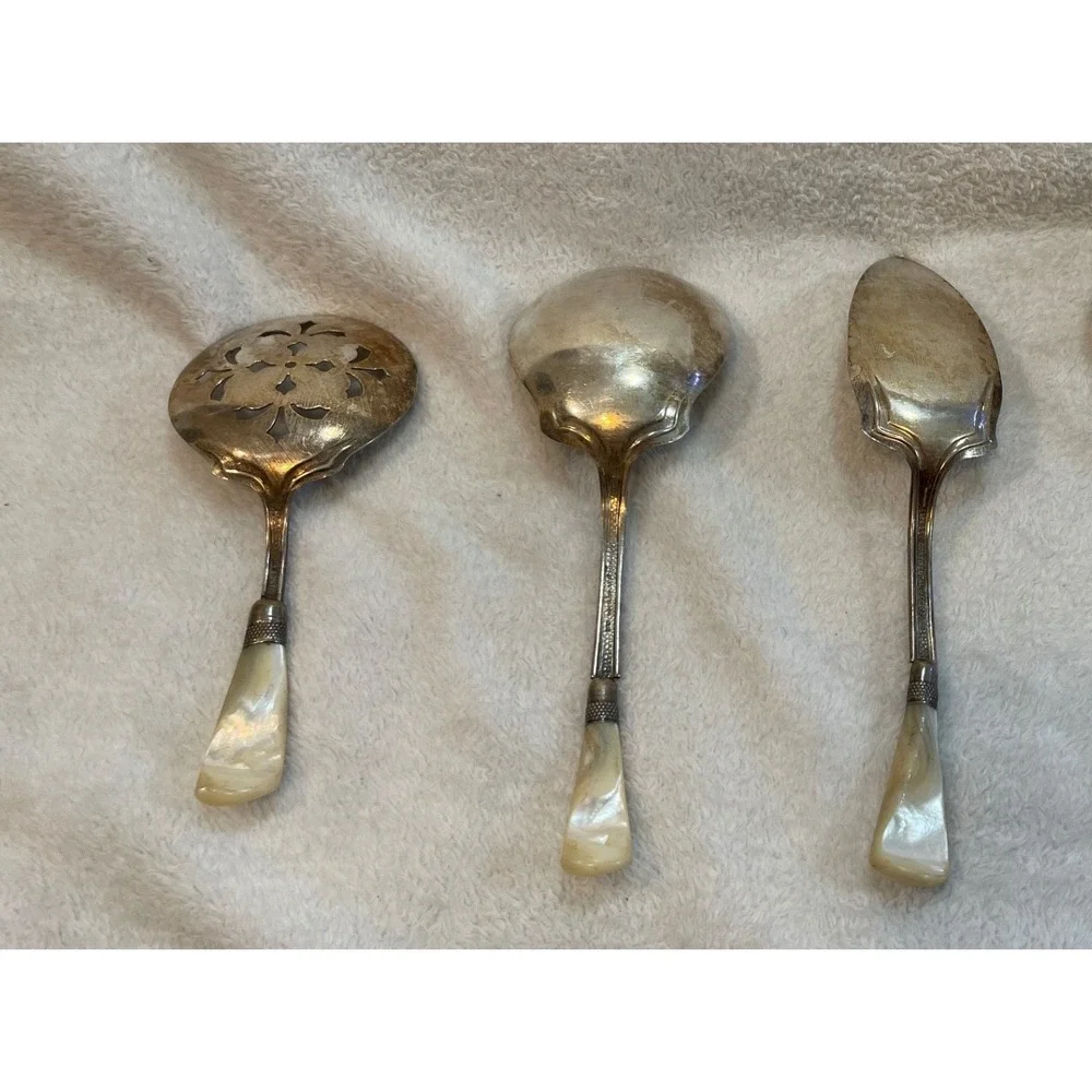 Continental Mfg Co NY Mother of Pearl Sterling Silver Plated Serving Set